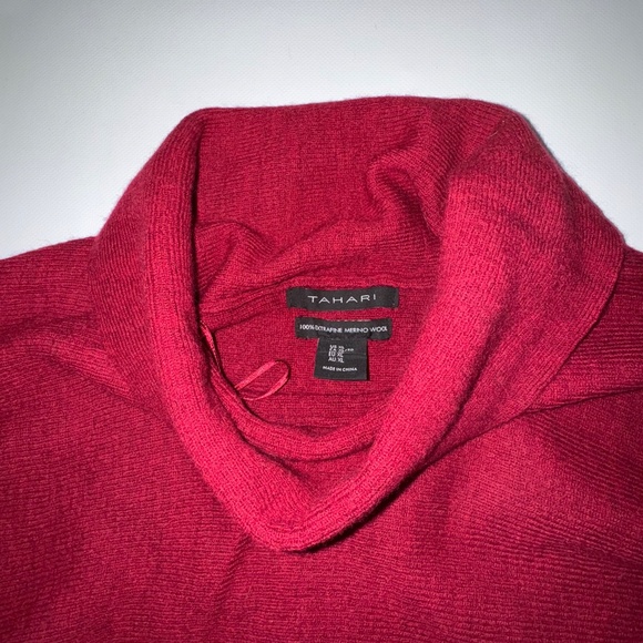 TAHARI Extrafine Merino Wool Cowl Turtleneck Sweater Red XL - Picture 3 of 8